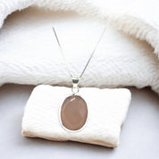 Sterling Silver, Natural Gemstone, Soft Pink, Oval, Pendant, Necklace