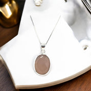 Sterling Silver, Natural Gemstone, Soft Pink, Oval, Pendant, Necklace