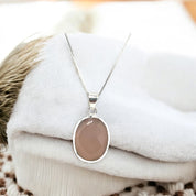 Sterling Silver, Natural Gemstone, Soft Pink, Oval, Pendant, Necklace