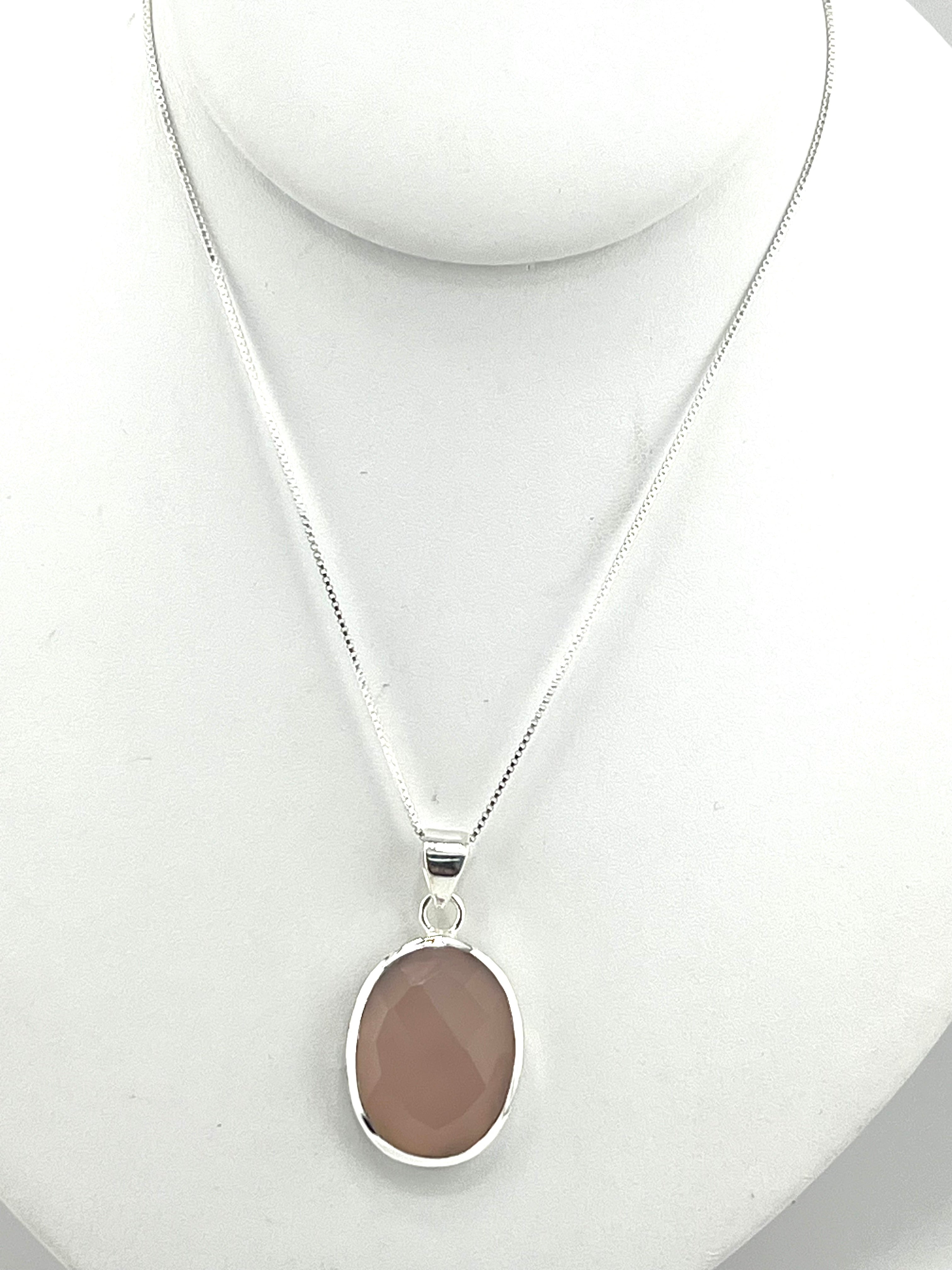 Sterling Silver, Natural Gemstone, Soft Pink, Oval, Pendant, Necklace