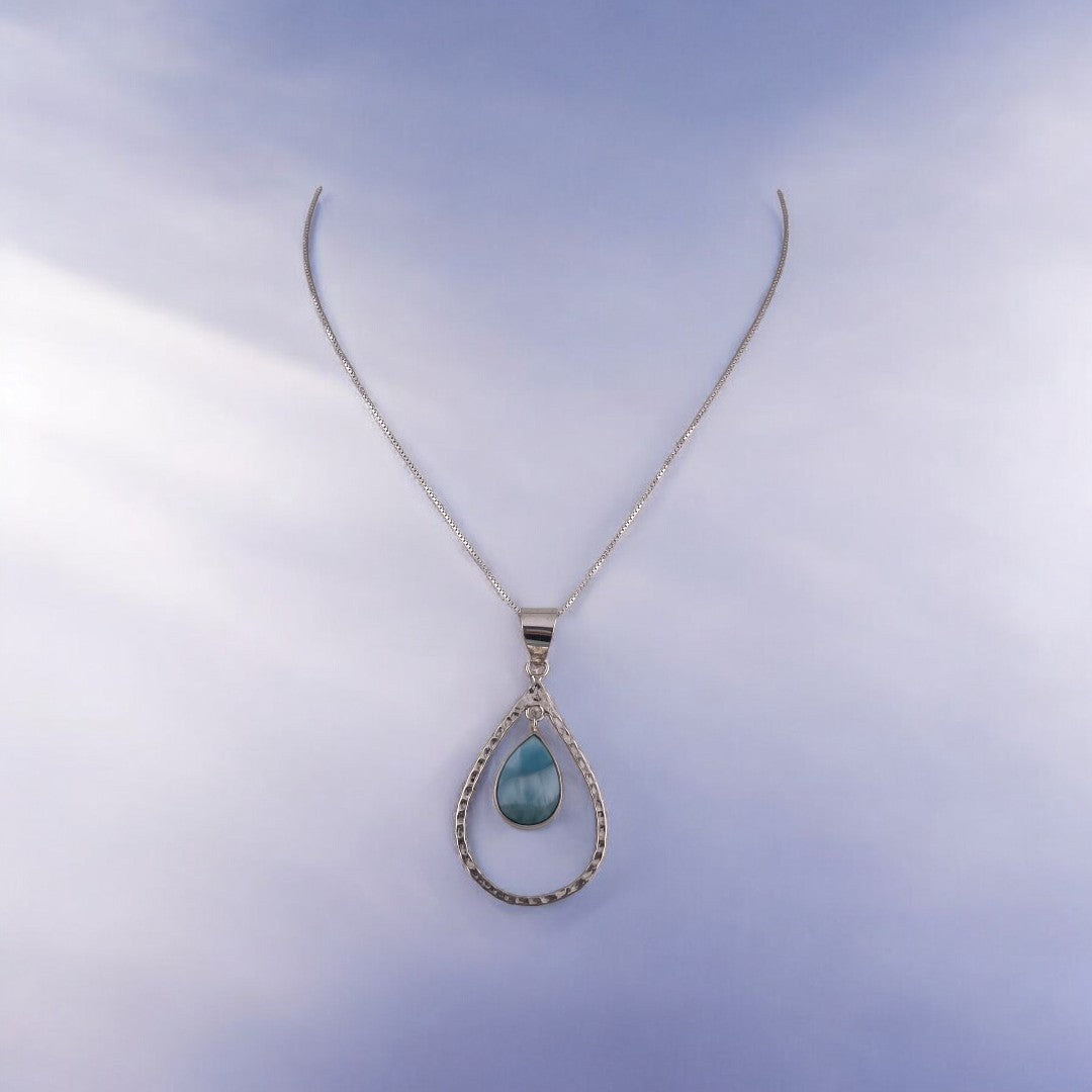 Larimar Teardrop Pendant, Sterling Silver Necklace, Larimar Gemstone, Blue Pendant,  Unique Jewelry Gift