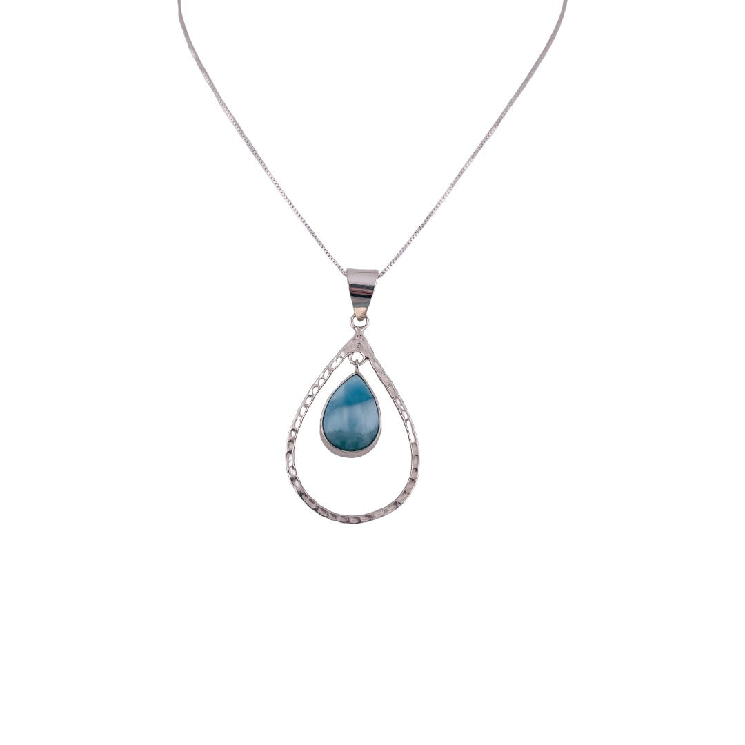 Larimar Teardrop Pendant, Sterling Silver Necklace, Larimar Gemstone, Blue Pendant,  Unique Jewelry Gift