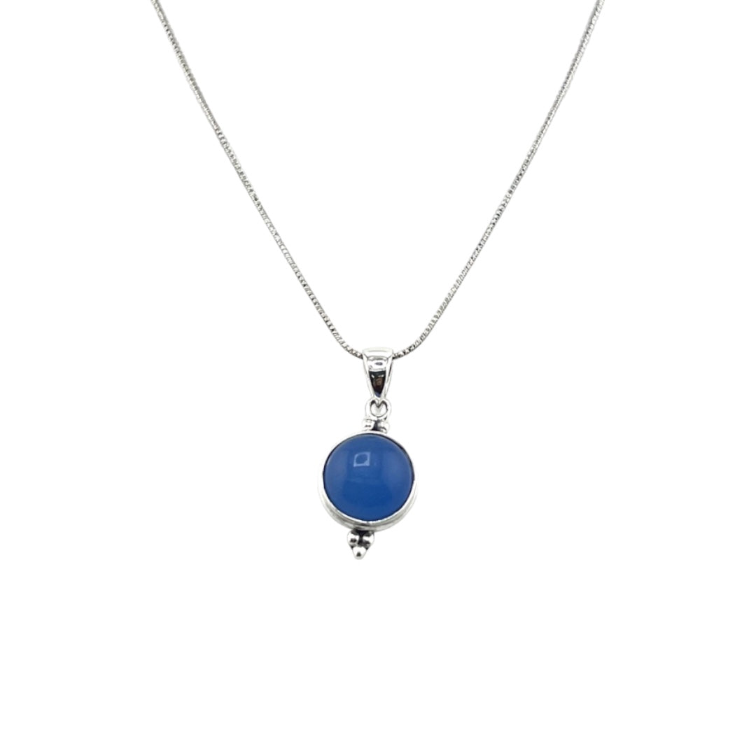 Sterling Silver, Natural Gemstone, Round Blue Stone, Pendant, Necklace