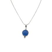 Sterling Silver, Natural Gemstone, Round Blue Stone, Pendant, Necklace