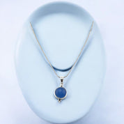 Sterling Silver, Natural Gemstone, Round Blue Stone, Pendant, Necklace