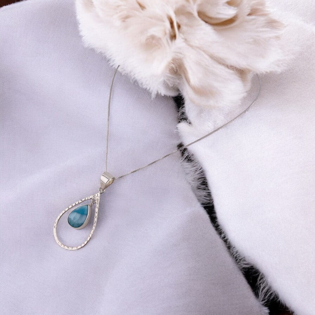 Larimar Teardrop Pendant, Sterling Silver Necklace, Larimar Gemstone, Blue Pendant,  Unique Jewelry Gift