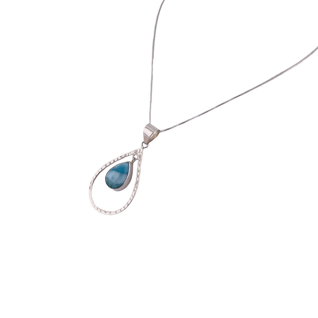 Larimar Teardrop Pendant, Sterling Silver Necklace, Larimar Gemstone, Blue Pendant,  Unique Jewelry Gift