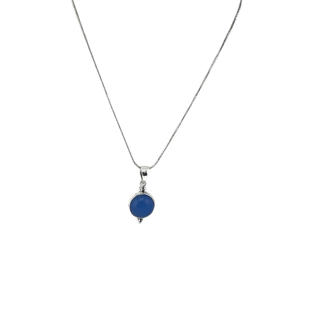 Sterling Silver, Natural Gemstone, Round Blue Stone, Pendant, Necklace