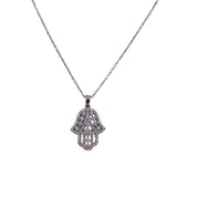 Sterling Silver, Hamsa Pendant Necklace, Stunning Spiritual Protection Gift, Jewelry Zirconia Stones