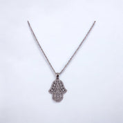 Sterling Silver, Hamsa Pendant Necklace, Stunning Spiritual Protection Gift, Jewelry Zirconia Stones