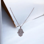 Sterling Silver, Hamsa Pendant Necklace, Stunning Spiritual Protection Gift, Jewelry Zirconia Stones