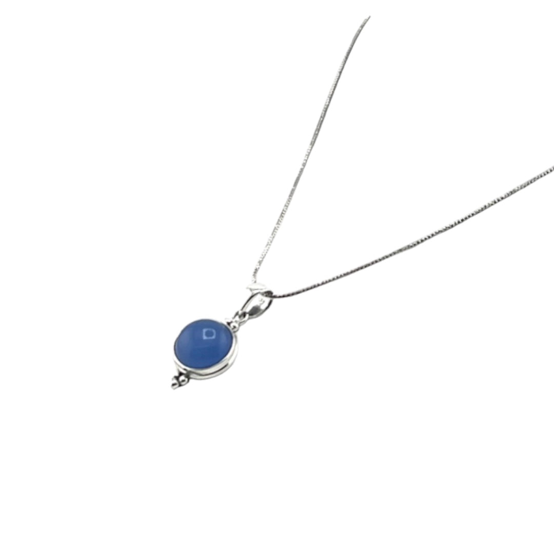 Sterling Silver, Natural Gemstone, Round Blue Stone, Pendant, Necklace