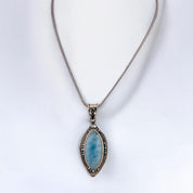 Large Larimar Gemstone, Sterling Silver Pendant, Antique Style Necklace, Vintage Inspired Design, Unique Gift