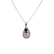 Natural Stone Pendant, Sterling Silver, Teardrop Cut, Black, Brown, White Tones