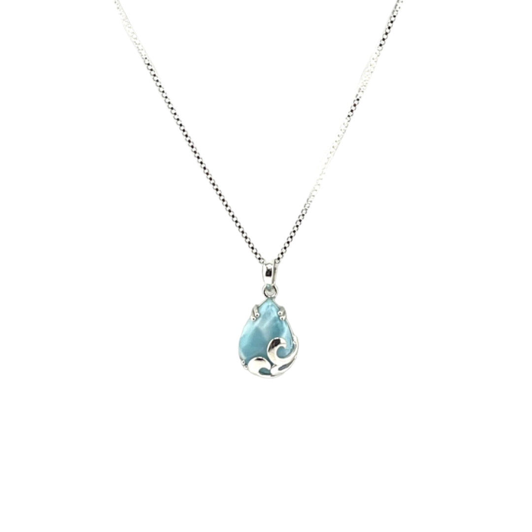 Sterling Silver, Larimar, Teardrop Stone, Pendant, Necklace - Celestial Waves