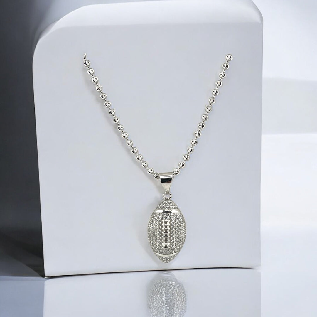 Sterling Silver, Zircon, Football, Pendant, Necklace - Sparkle Sport