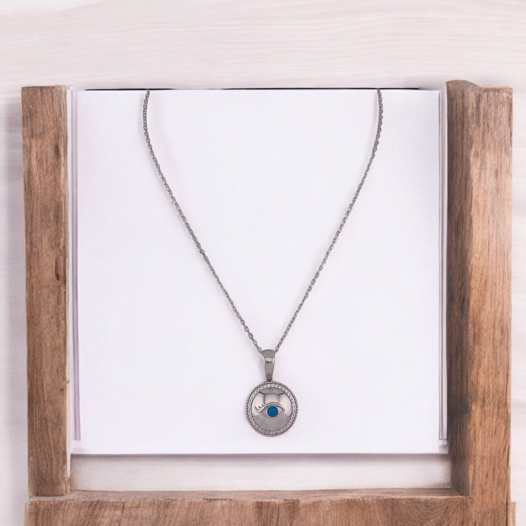 Sterling Silver, Eye Pendant Necklace, Blue Evil Eye Symbol, Protection Jewelry, Elegant Gift