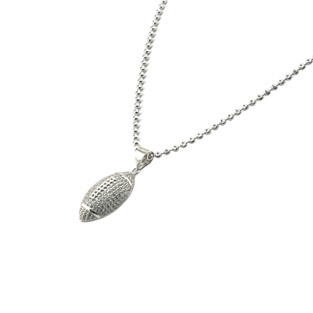 Sterling Silver, Zircon, Football, Pendant, Necklace - Sparkle Sport