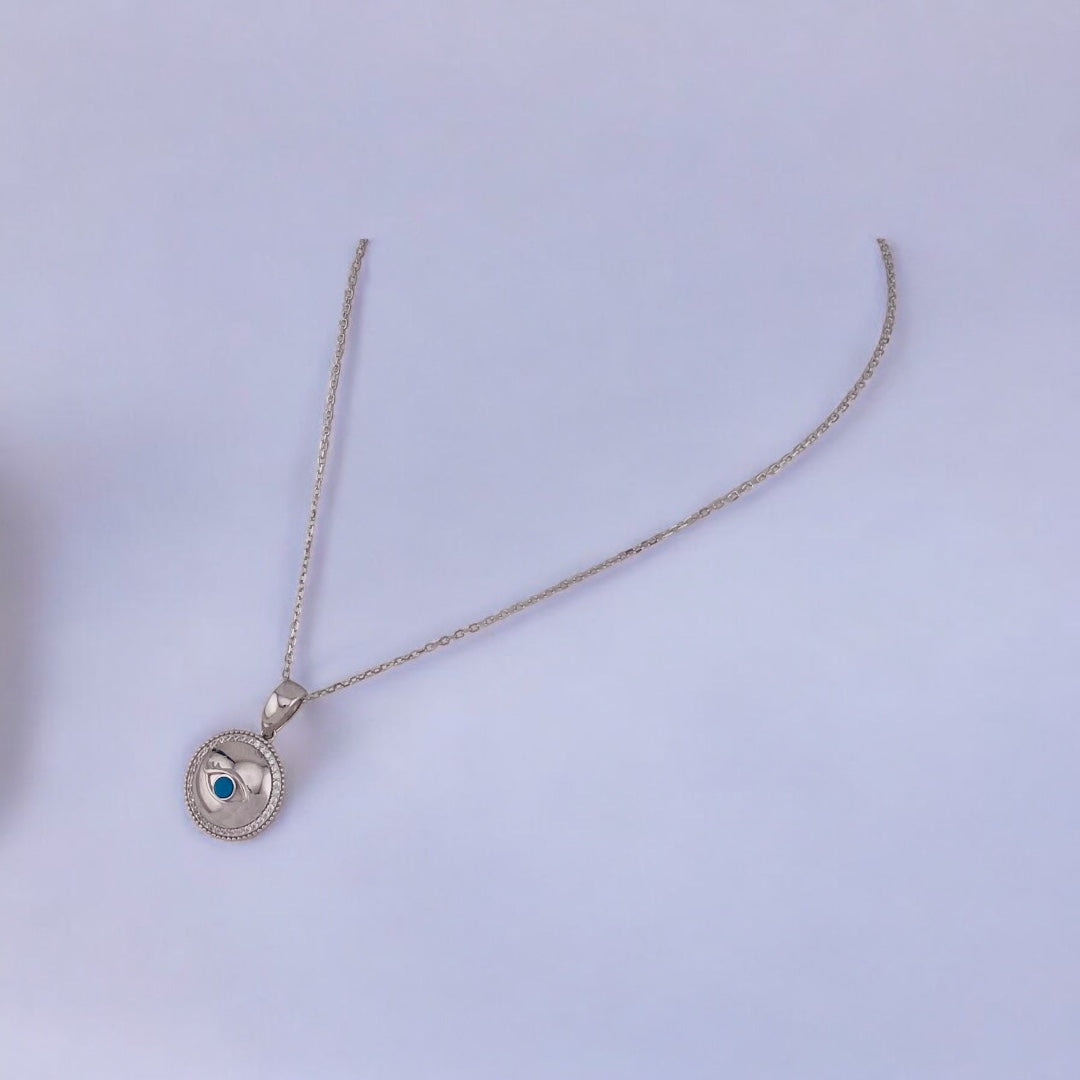 Sterling Silver, Eye Pendant Necklace, Blue Evil Eye Symbol, Protection Jewelry, Elegant Gift