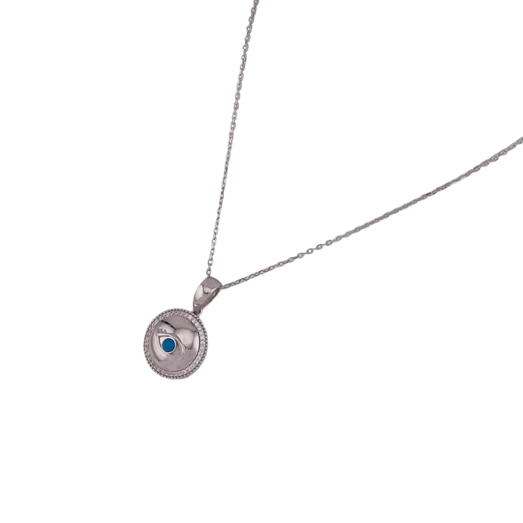 Sterling Silver, Eye Pendant Necklace, Blue Evil Eye Symbol, Protection Jewelry, Elegant Gift