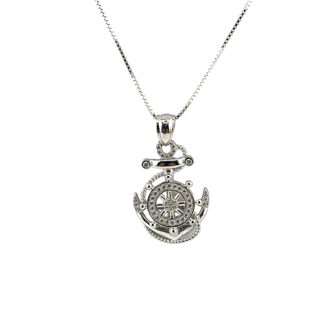 Sterling Silver, Zircon, Anchor, Pendant, Necklace - Beauty Under the Sea