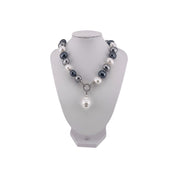 Mixed Color Pearl Necklace, Zirconia Clasp, Silver Finish, Large Pearl Pendant