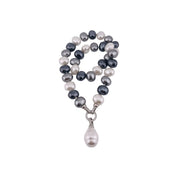 Mixed Color Pearl Necklace, Zirconia Clasp, Silver Finish, Large Pearl Pendant