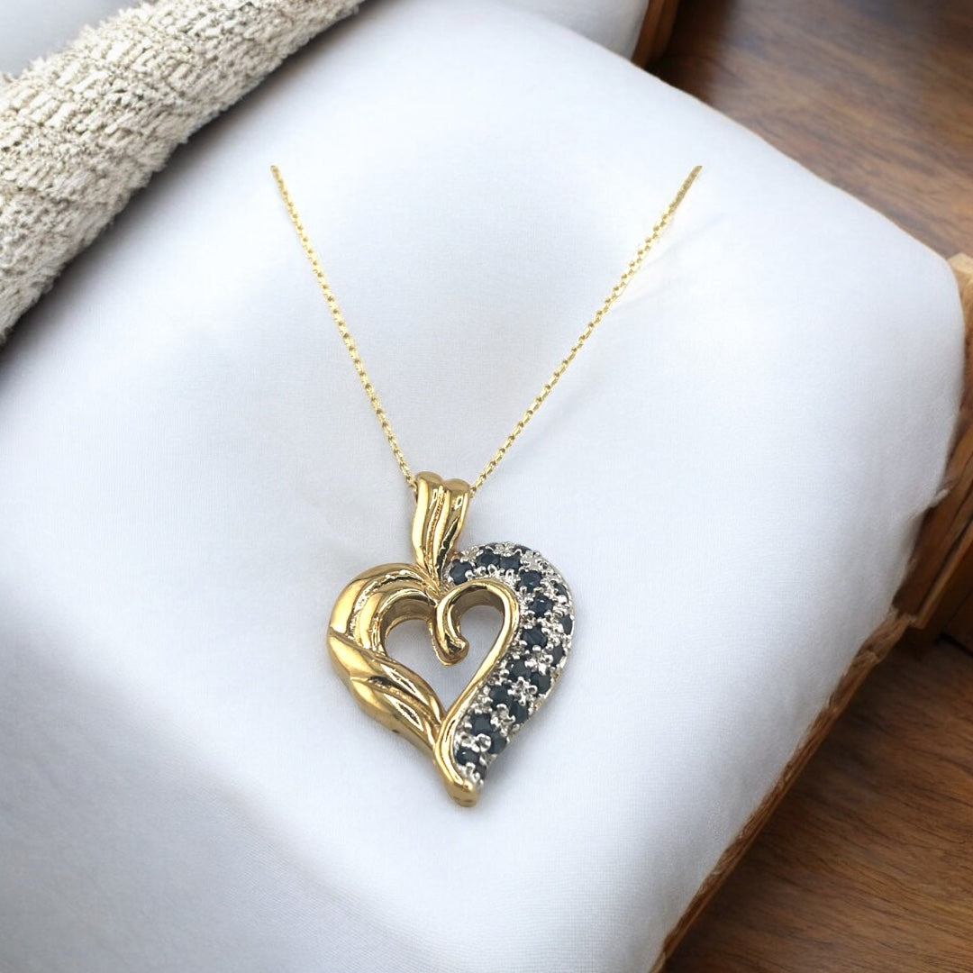 Gold-Plated, Sterling Silver, Heart, Zircon, Dark Blue, Pendant, Necklace - Enchanted Heart