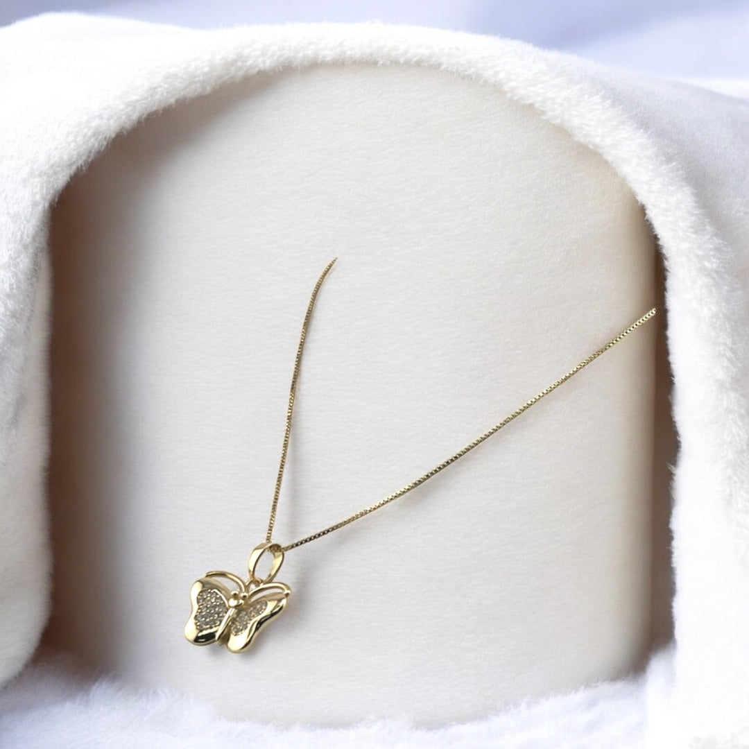 Butterfly Pendant, Gold-Plated, Sterling Silver, Zircon Pendant, Gold Plated Necklace, Unique Gift