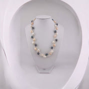 Twisted Rice Pearl Necklace, White, Peach, Peacock Blue, Three-Strand, Gift for Her