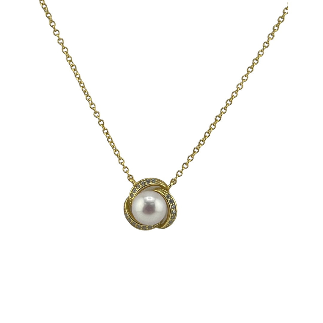 Gold-Plated, Sterling Silver, Freshwater Pearl, Zircon, Pendant, Necklace