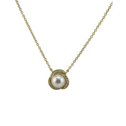 Gold-Plated, Sterling Silver, Freshwater Pearl, Zircon, Pendant, Necklace