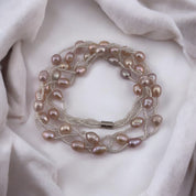 Rice Pearl Necklace, Natural Pink, Three-Strand Twisted, Prefect Birthday and Holiday Gift