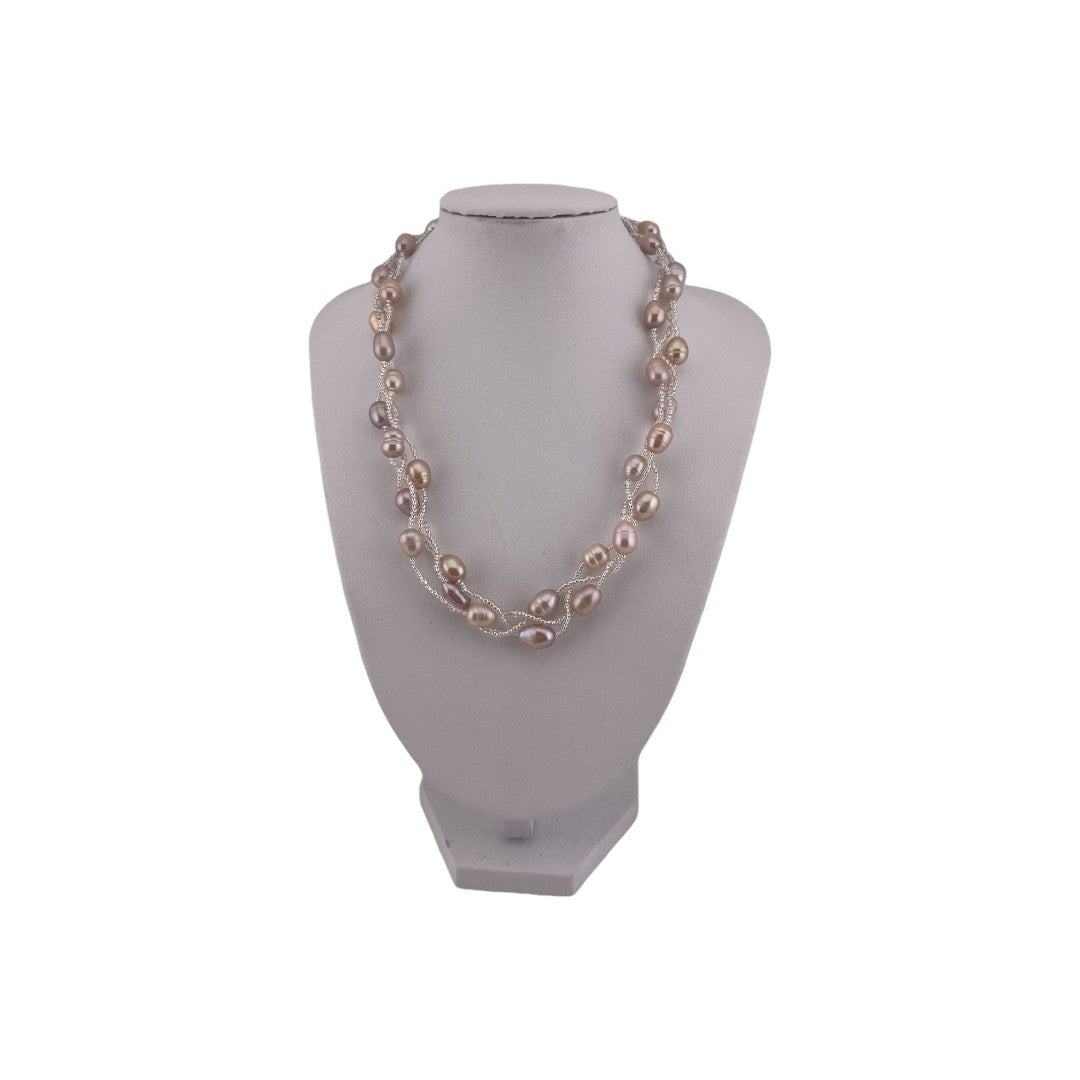 Rice Pearl Necklace, Natural Pink, Three-Strand Twisted, Prefect Birthday and Holiday Gift