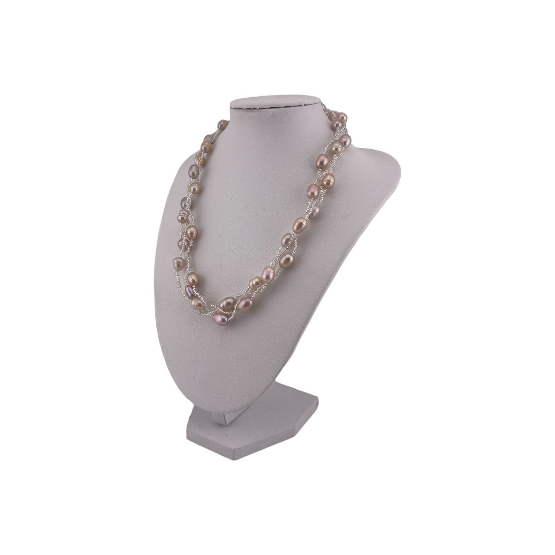 Rice Pearl Necklace, Natural Pink, Three-Strand Twisted, Prefect Birthday and Holiday Gift