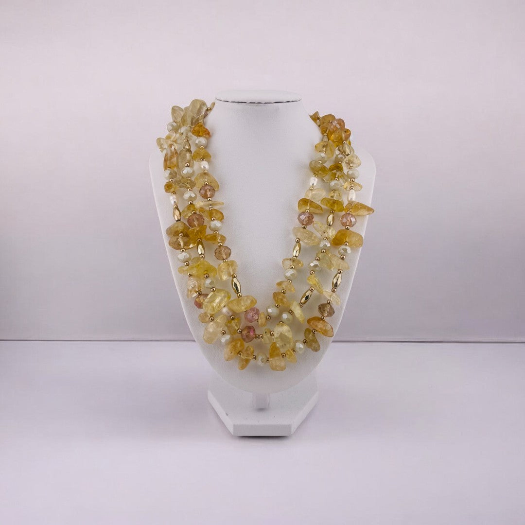 Golden Luxe Crystal Necklace, Three-Strand Irregular Beads, Chic Jewelry Gift for Her