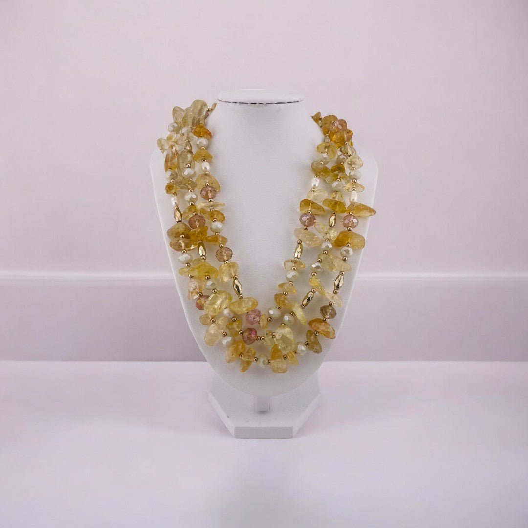 Golden Luxe Crystal Necklace, Three-Strand Irregular Beads, Chic Jewelry Gift for Her