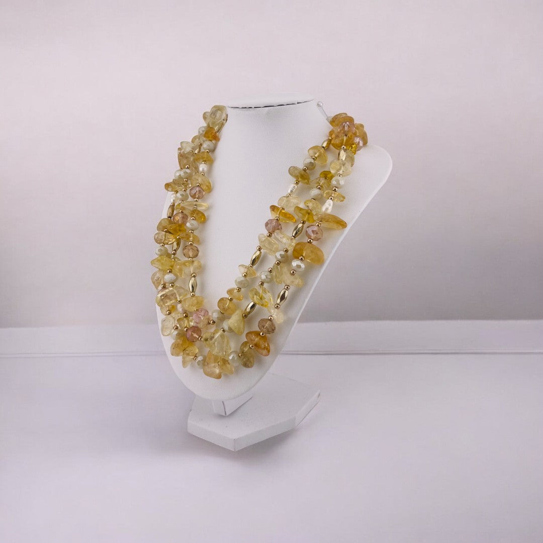 Golden Luxe Crystal Necklace, Three-Strand Irregular Beads, Chic Jewelry Gift for Her
