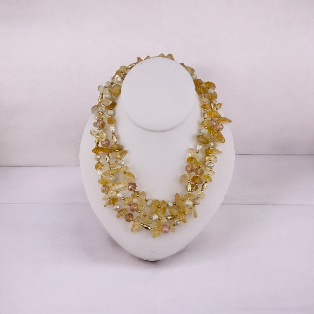 Golden Luxe Crystal Necklace, Three-Strand Irregular Beads, Chic Jewelry Gift for Her