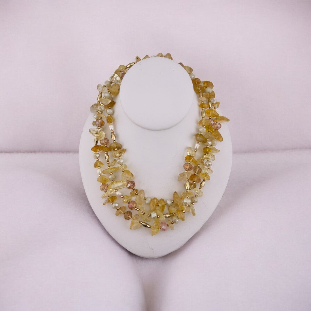 Golden Luxe Crystal Necklace, Three-Strand Irregular Beads, Chic Jewelry Gift for Her