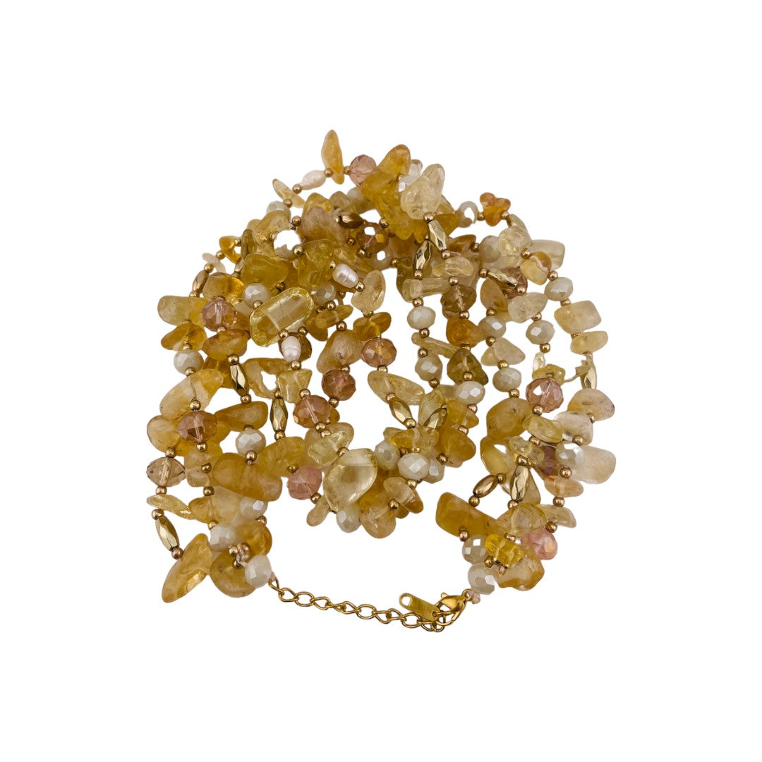 Golden Luxe Crystal Necklace, Three-Strand Irregular Beads, Chic Jewelry Gift for Her