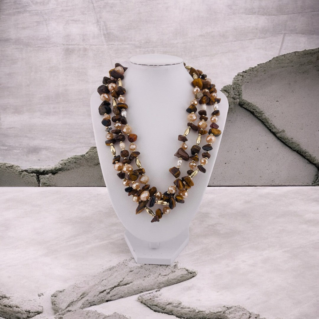 Chocolate Brown Pearl Necklace, Three-Strand, Irregular Beads, Holiday Gift, Chic Jewelry