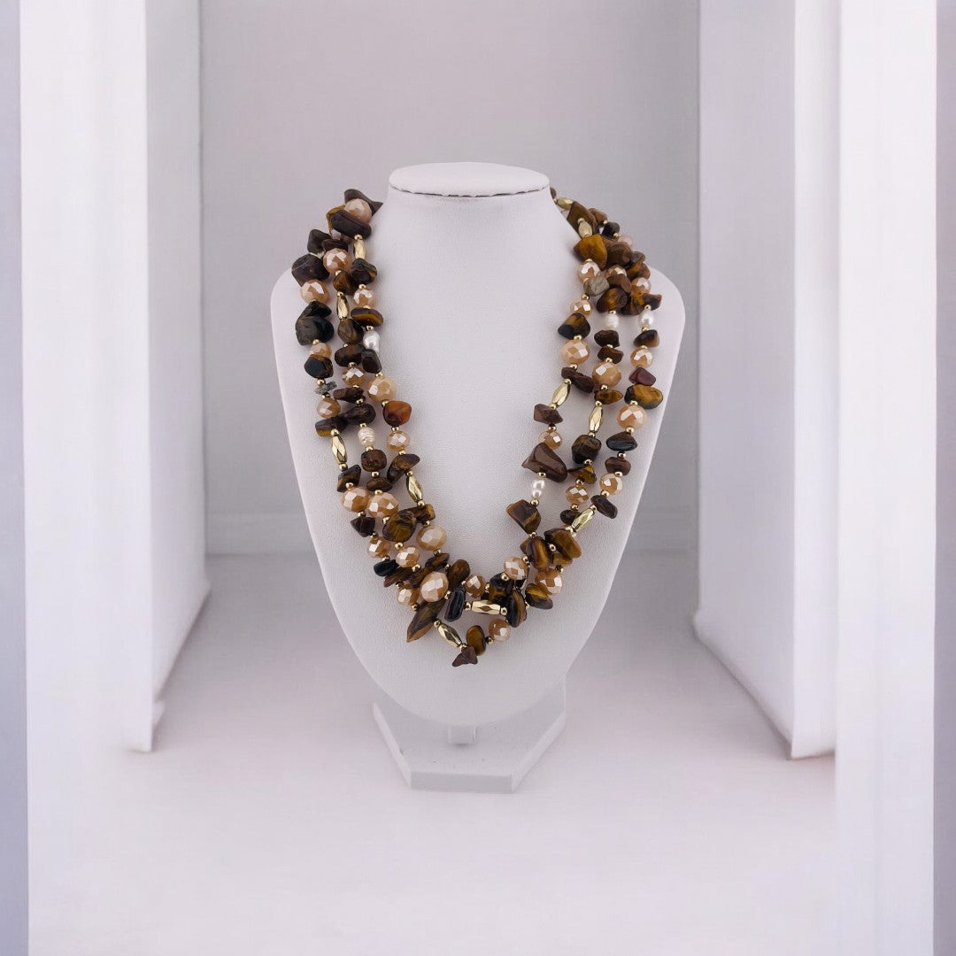 Chocolate Brown Pearl Necklace, Three-Strand, Irregular Beads, Holiday Gift, Chic Jewelry