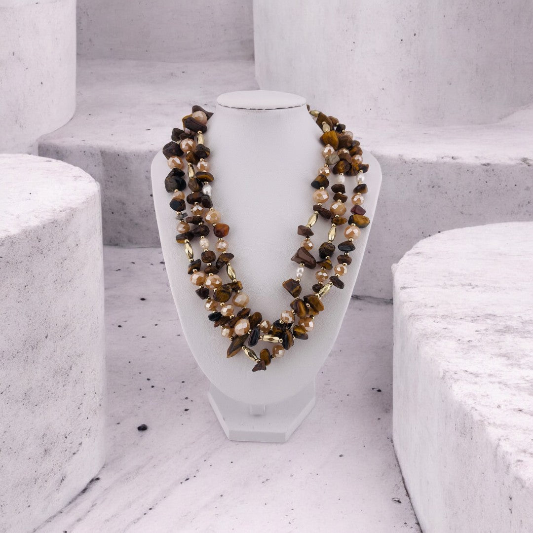 Chocolate Brown Pearl Necklace, Three-Strand, Irregular Beads, Holiday Gift, Chic Jewelry