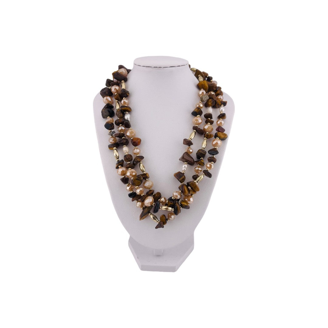 Chocolate Brown Pearl Necklace, Three-Strand, Irregular Beads, Holiday Gift, Chic Jewelry