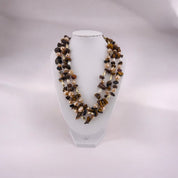 Chocolate Brown Pearl Necklace, Three-Strand, Irregular Beads, Holiday Gift, Chic Jewelry