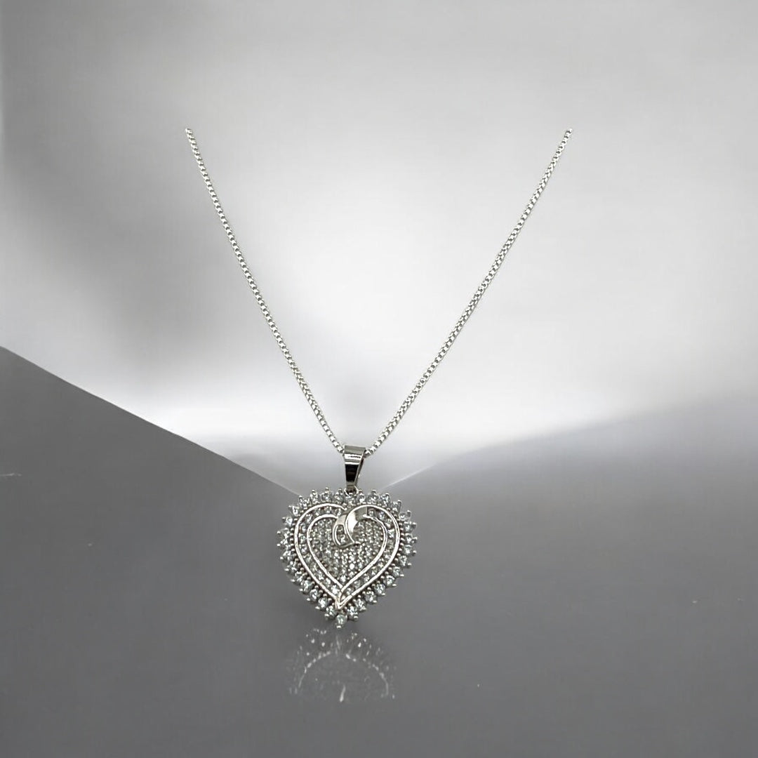 Sterling Silver, Zircon, Heart, Pendant, Necklace - Eternal Glamour