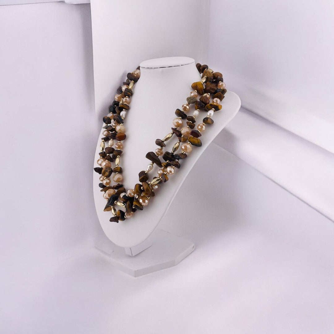 Chocolate Brown Pearl Necklace, Three-Strand, Irregular Beads, Holiday Gift, Chic Jewelry