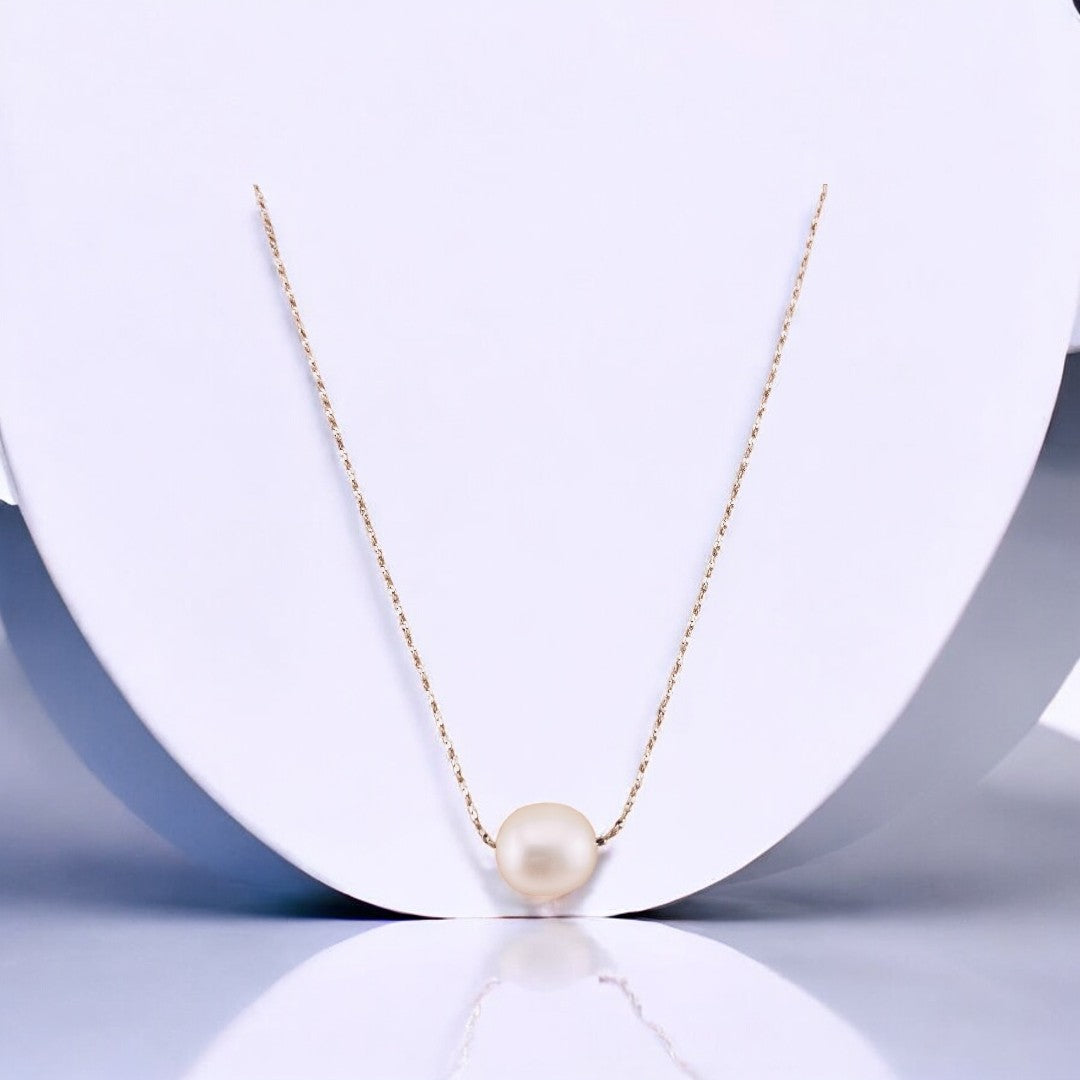 White Freshwater Pearl, Pendant Necklace, Sterling Silver Chain,  Unique Gift Jewelry, Minimalist Look