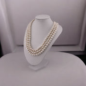 Two Styles in one, Triple Strand, Cultured White Pearl Necklace, Versatile Toggle Clasp, Perfect Jewelry Gift